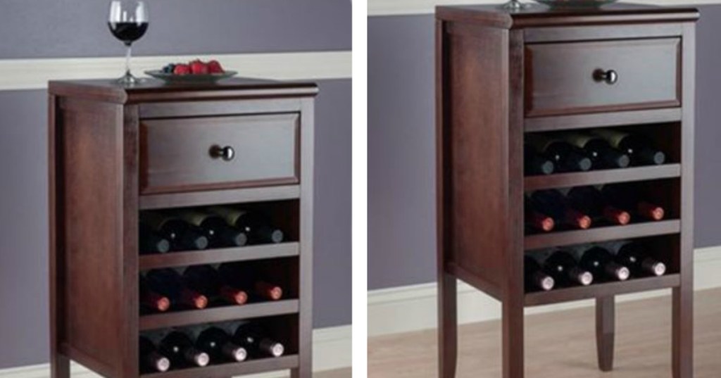 wood wine cabinet holding 12 wine bottles