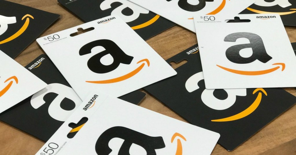 amazon gift cards scattered on a table