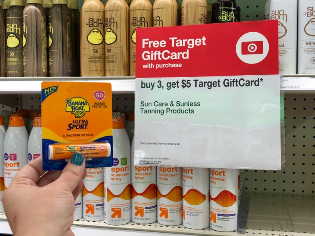 banana boat lip balm near a sale sign in Target