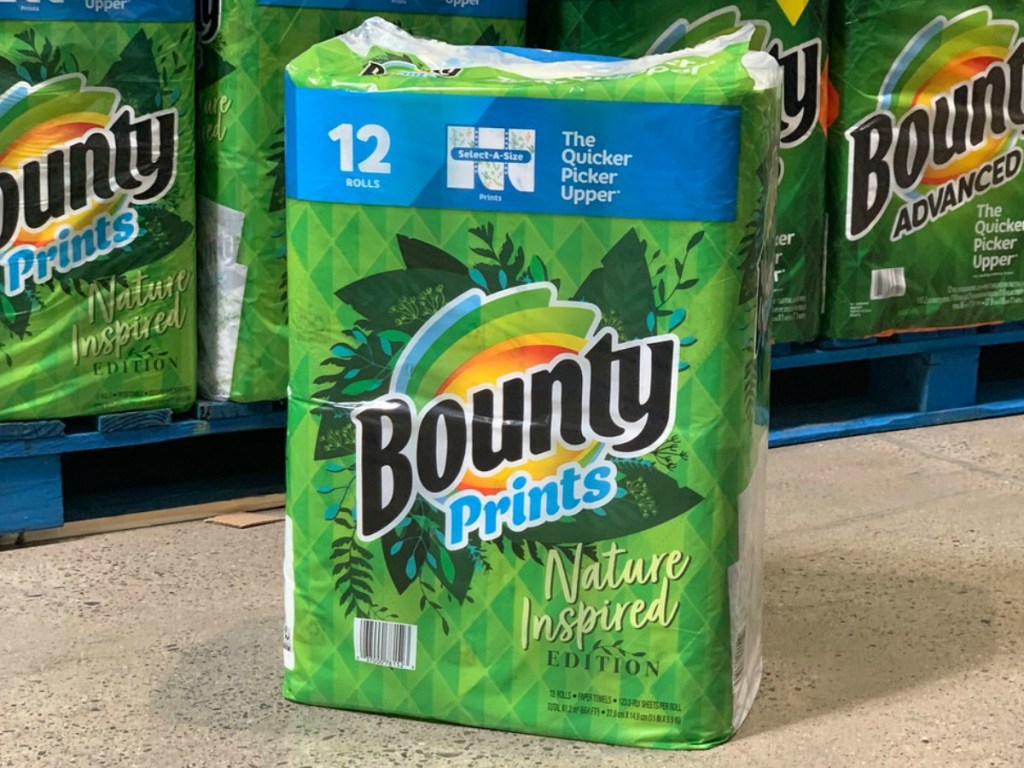 12 rolls of paper towels in package by store display