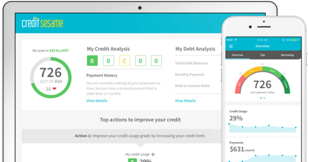 Credit Sesame desktop view and phone app