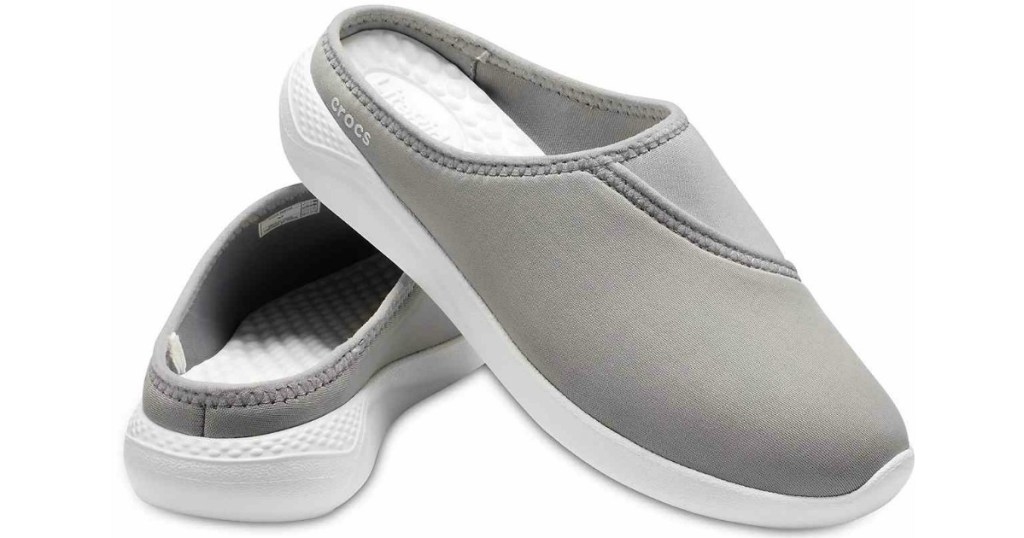 gray crocs mules 