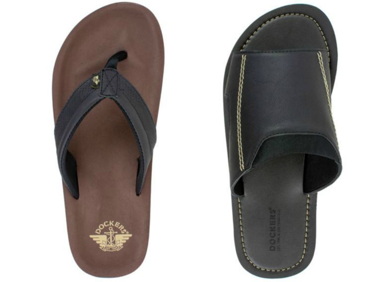 dockers men's flip flops in brown and black