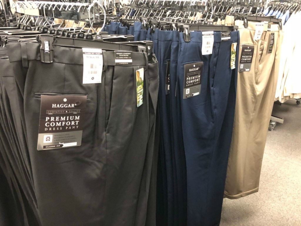 men's dress pants on hangers