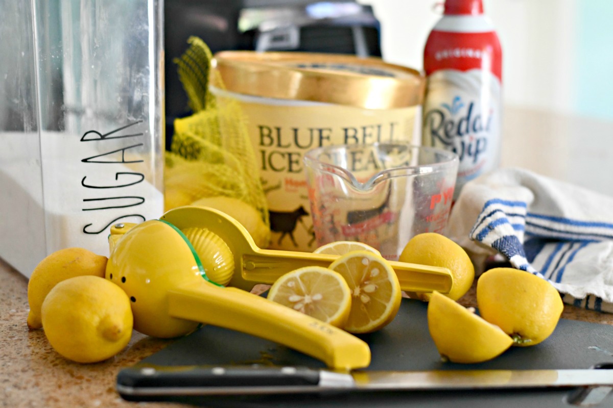 ingredients on counter for creamy frosted lemonade