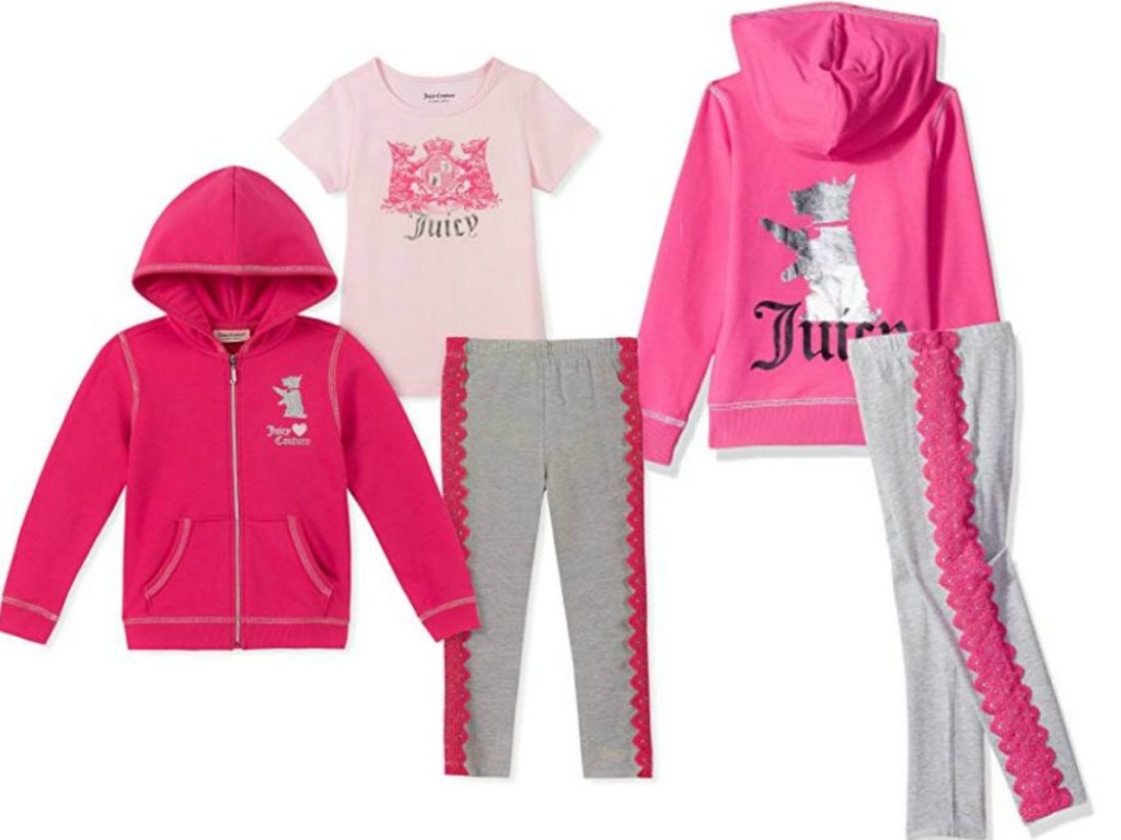 girls apparel in pink with hoodie, tee and pants