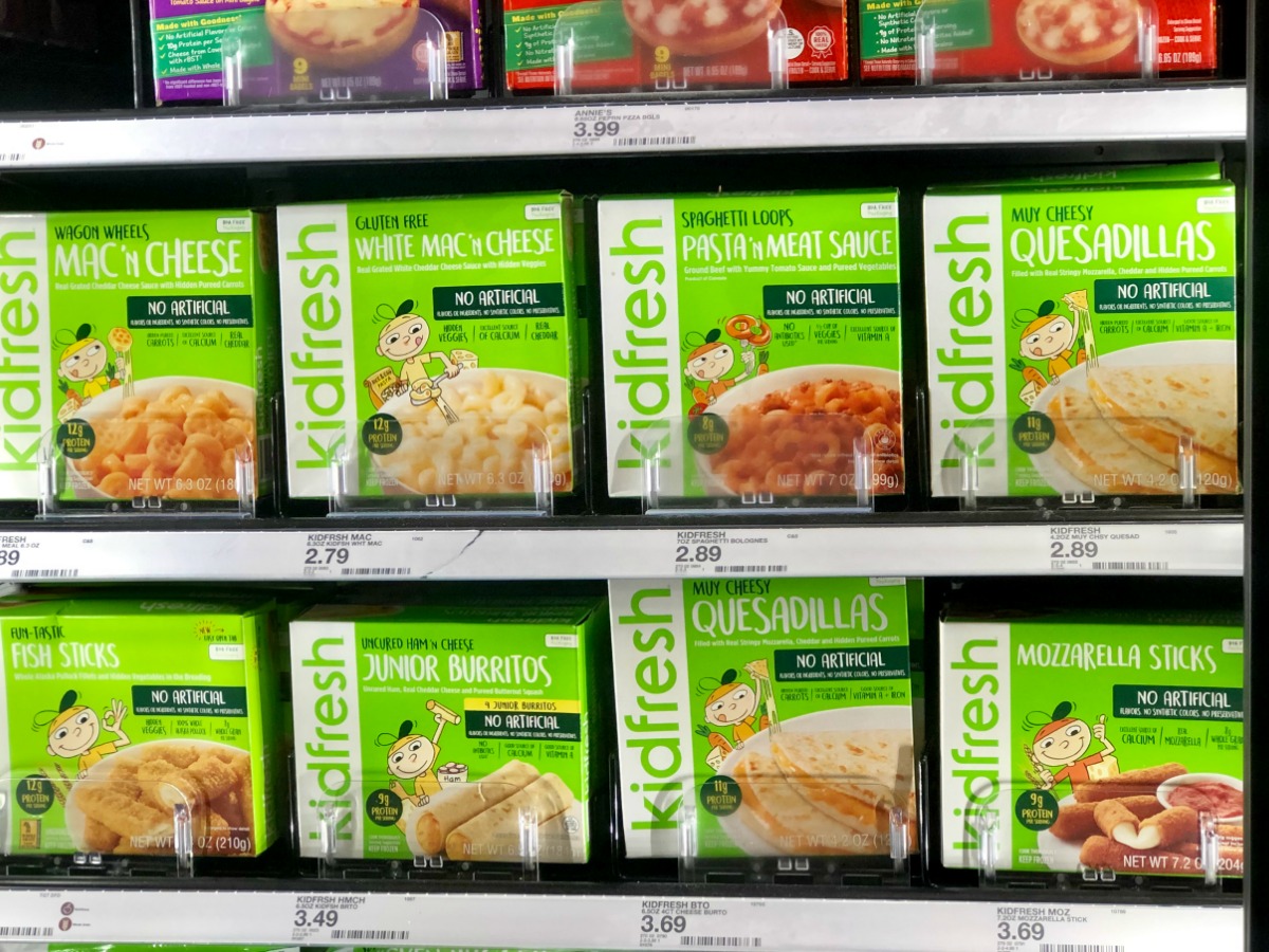 kidfresh frozen meals on target freezer shelf