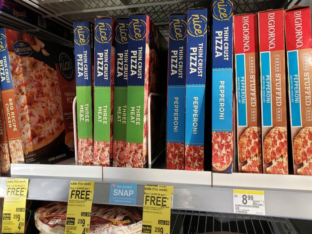 pizza on store shelf display