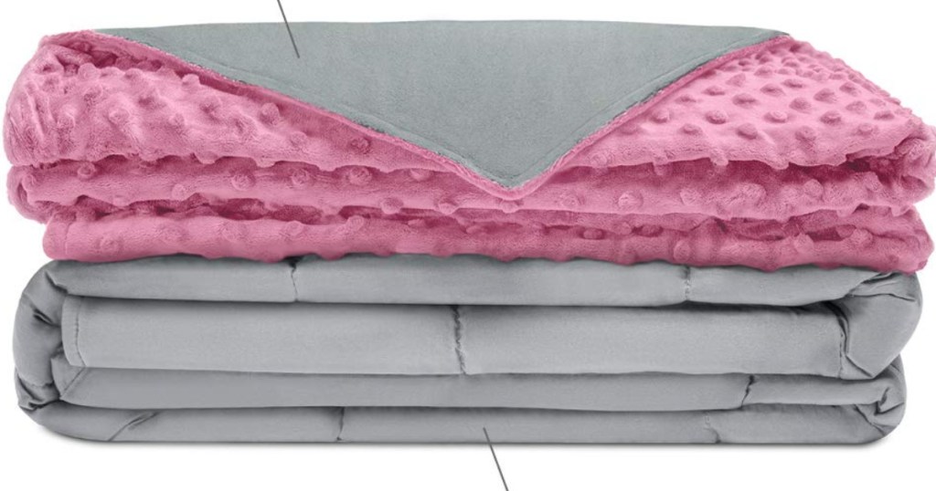 pink and grey cotton and minky weighted blanket