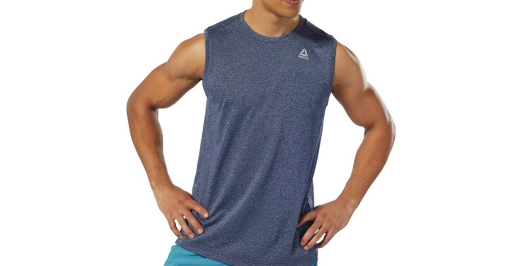 Man wearing men's workout Reebok tank