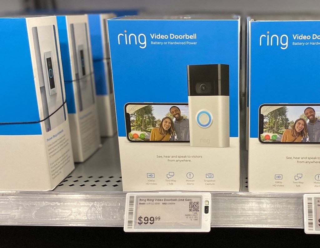 blur ring doorbell box on store shelf