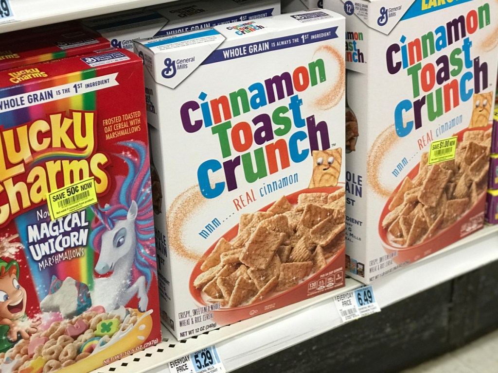 boxes of cinnamon toast crunch on rite aid shelf