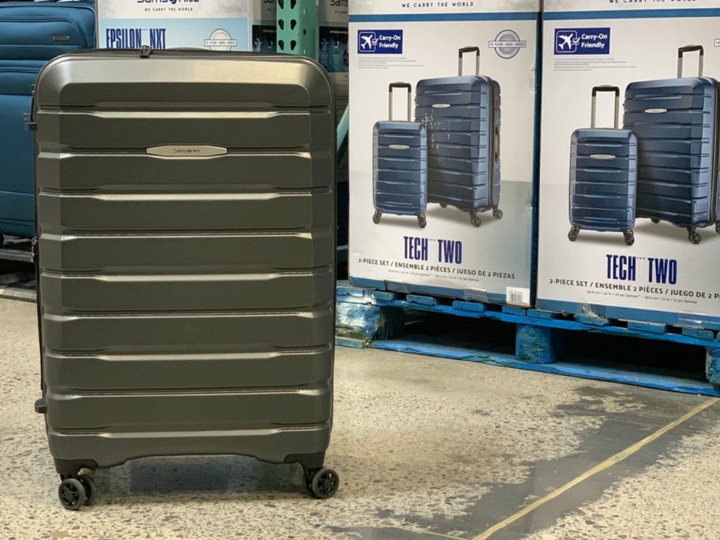 luggage on wheels in store and in boxes