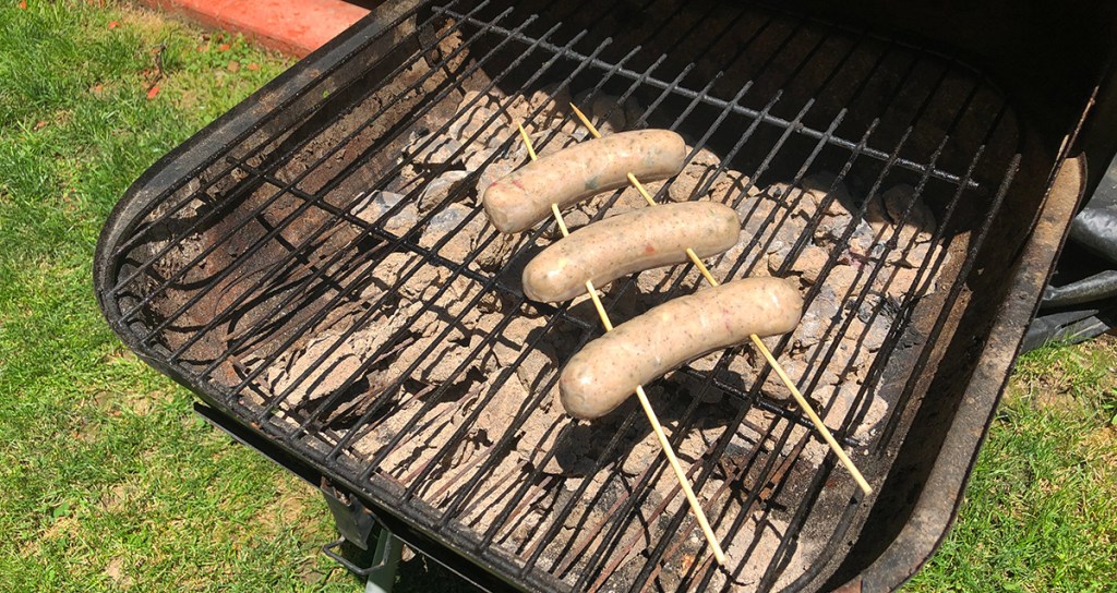 sausage skewers on the grill