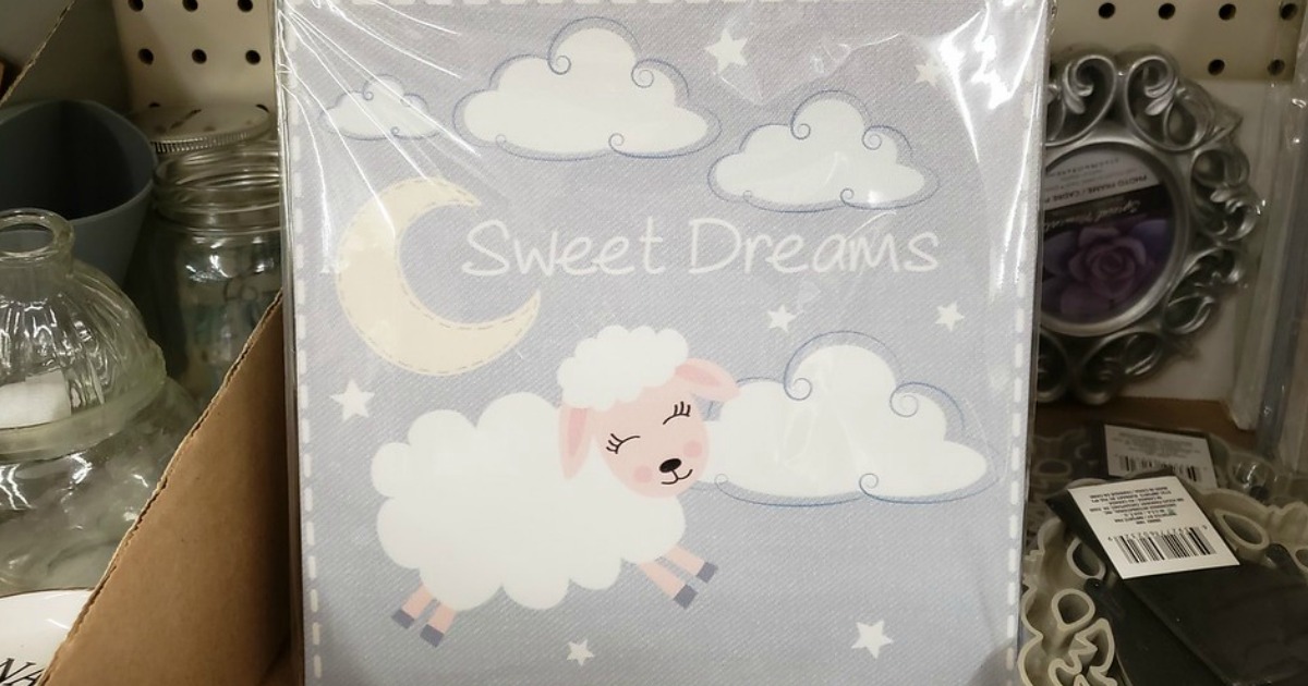 square wall art with sweet dreams, clouds, a moon and lamb