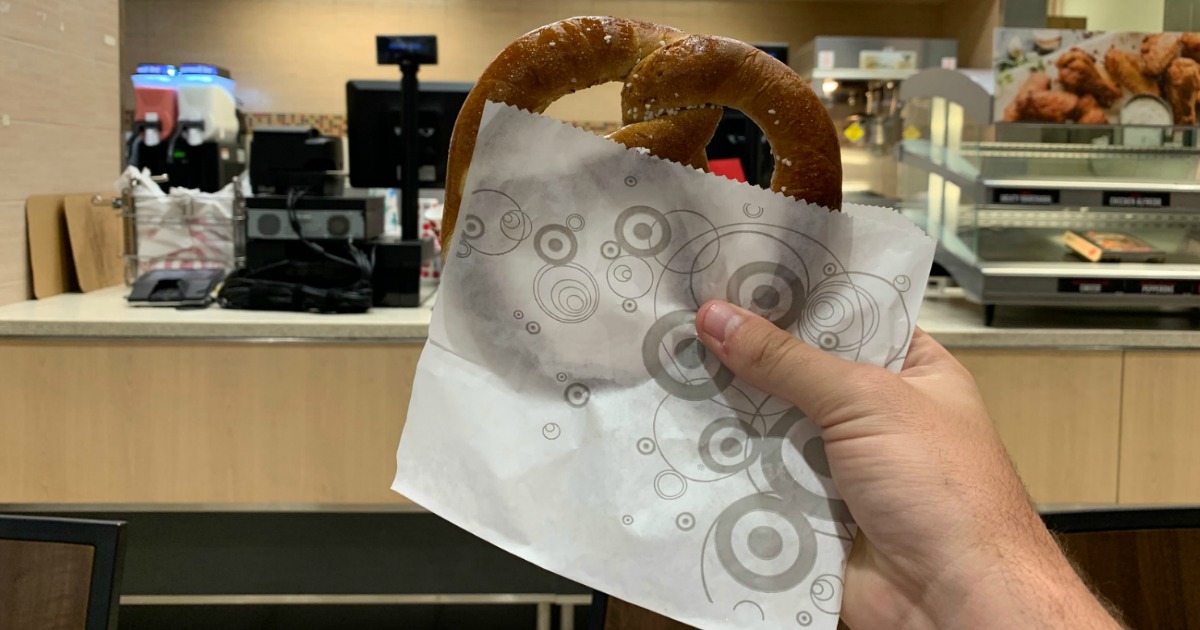 hand holding target cafe pretzel