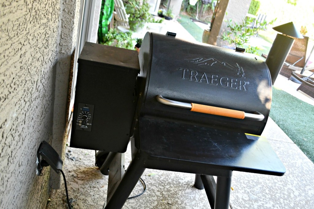 traeger smoker in the backyard