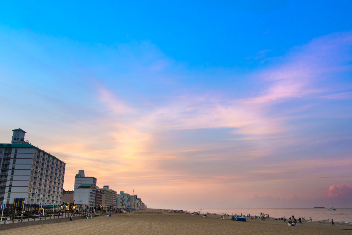 buildings along coastline at Virginia Beach for a cheap family vacation