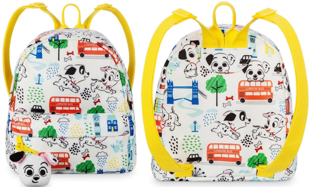 101 Dalmations Mini Backpack with yellow straps and backpack clip