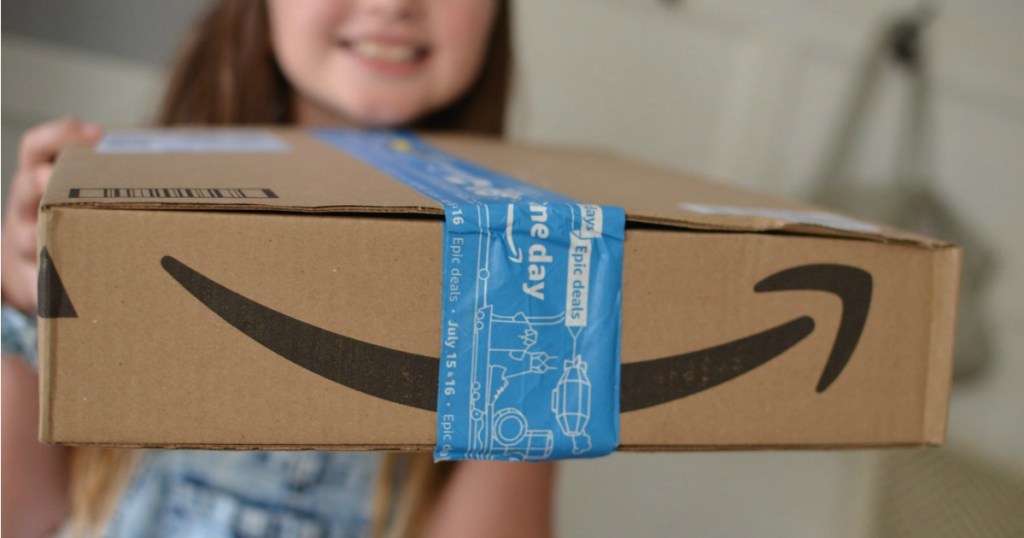 girl holding Amazon Prime Day 2019 Box