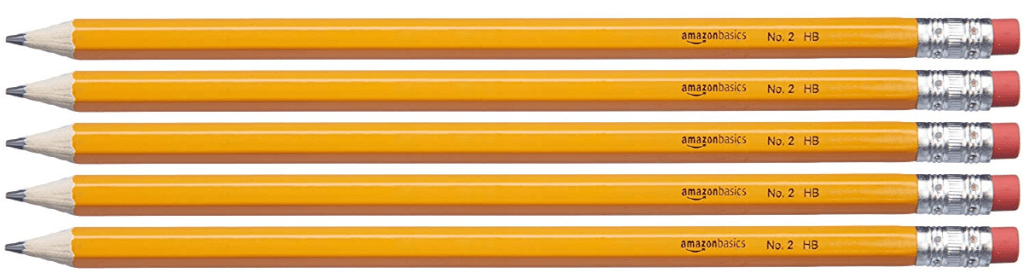 AmazonBasics Pre-sharpened Wood Cased #2 HB Pencils laying out side by side