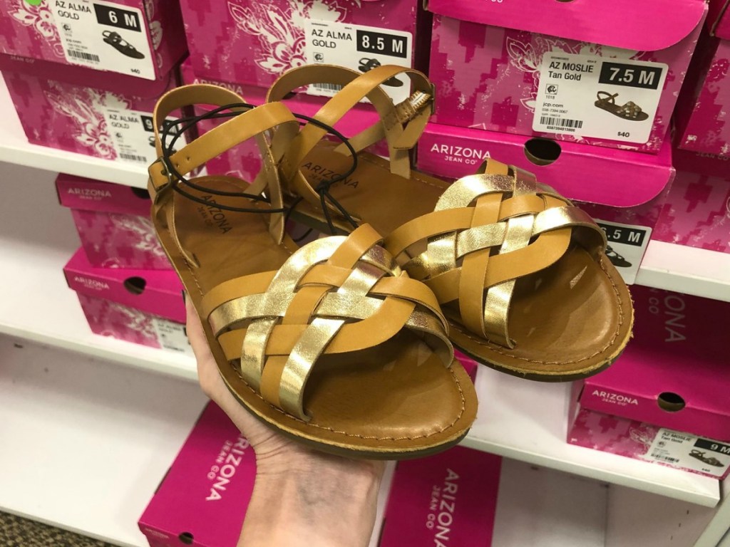 Arizona Moslie Sandals held up in shoe aisle