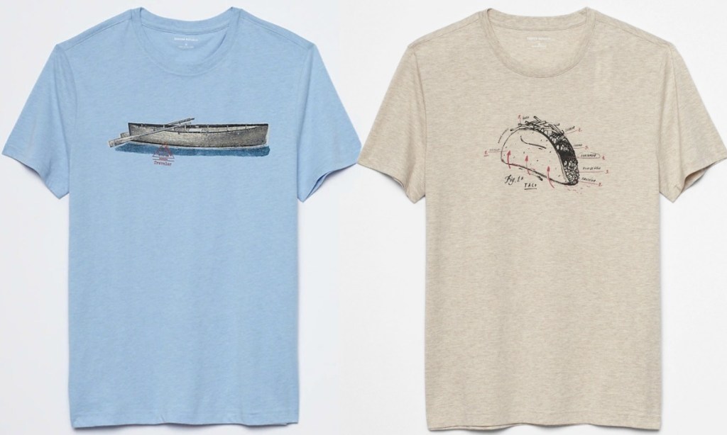 Two graphic tees from banana republic one in blue one in beige