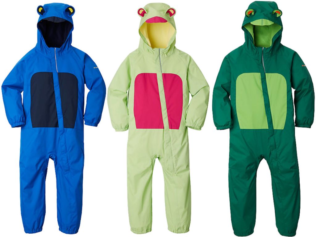 blue, light green, and dark green Columbia Kitteribbit Rain Suit