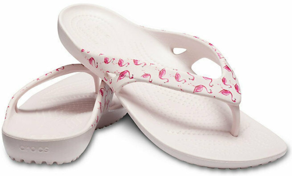 Crocs Women's Kadee II Seasonal Graphic Flip in white flamingo