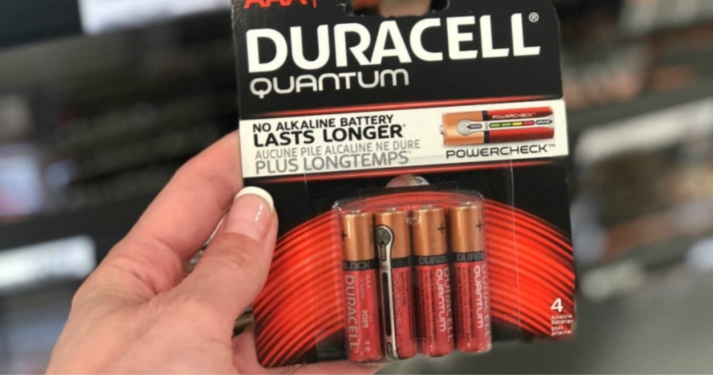 hand holding Duracell Quantum batteries