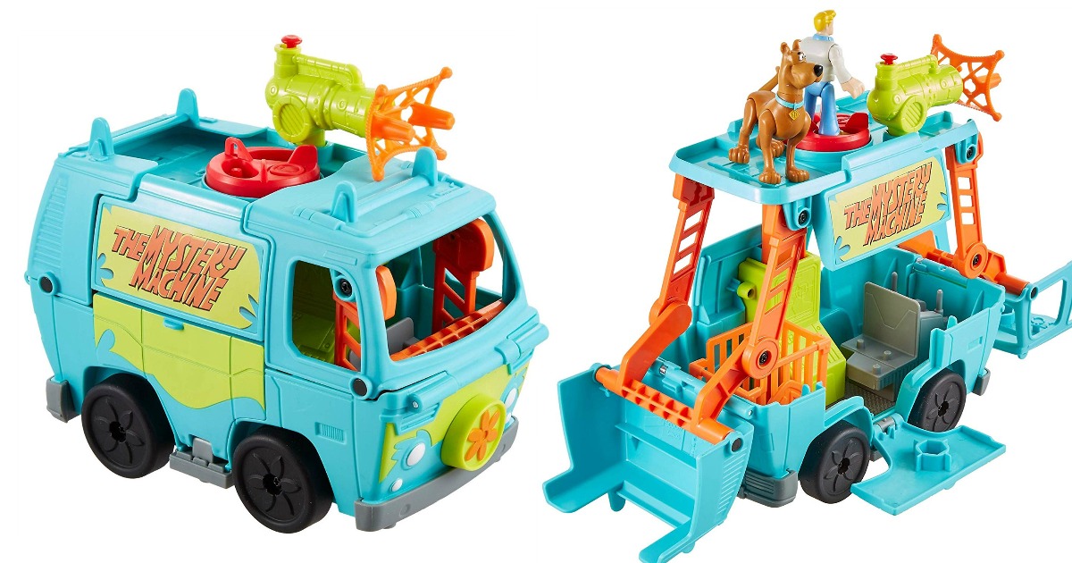 two views showing the Imaginext Mystery Machine toy in action