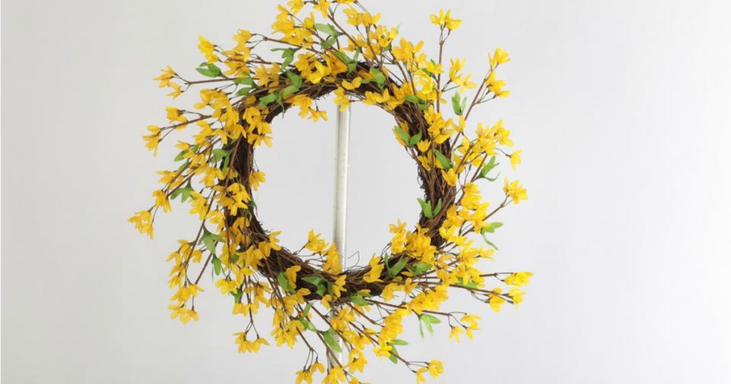 yellow floral wreath on hook