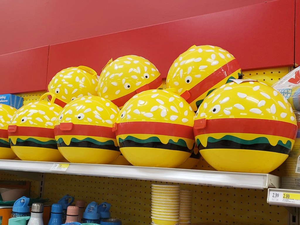 big plastic hamburger on store shelf