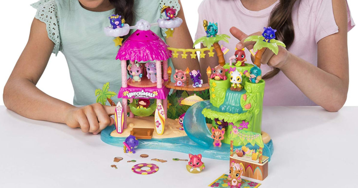 girls playing with Hatchimals CollEGGtibles Season 4 Tropical Party Playset