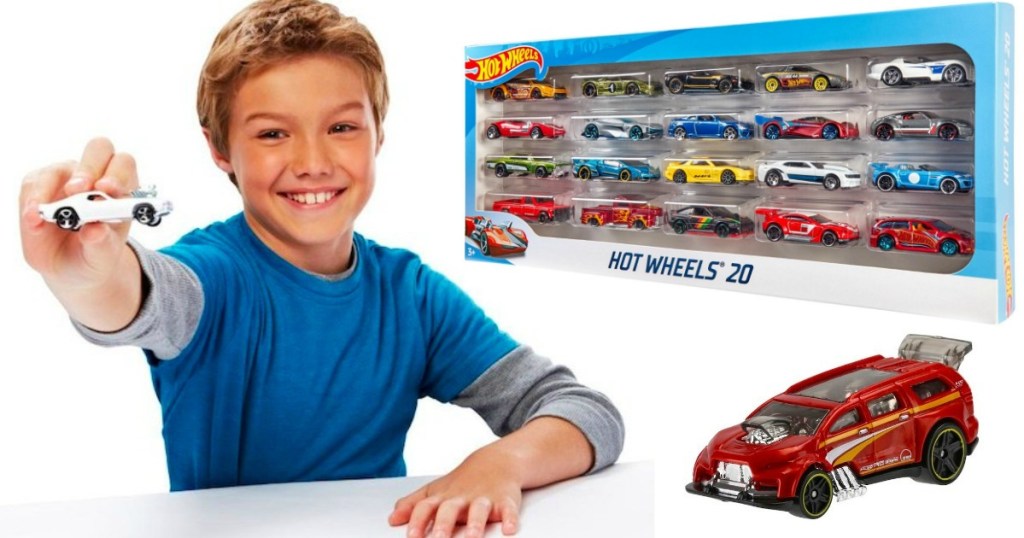 Boy with Hot Wheels 20 pack