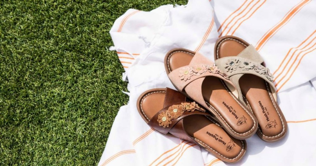 Hush Puppies sandals on blanket