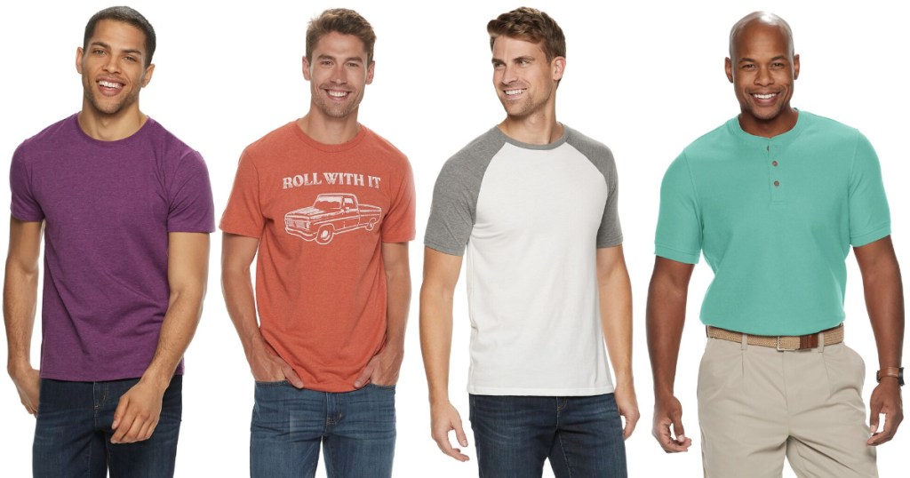 4 men wearing various shirts from kohls