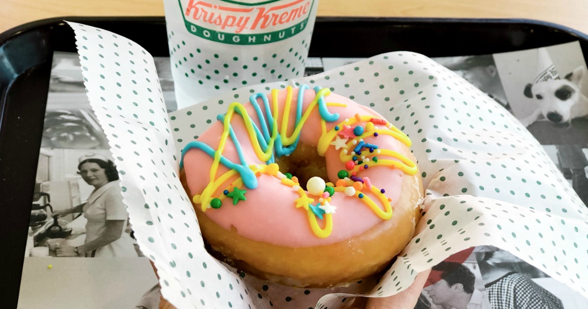 Krispy Kreme Doughnut Birthday Doughnut and Coffee