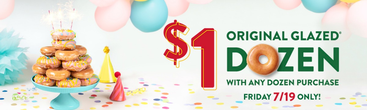 Krispy Kreme birthday banner $1 original glazed dozen offer