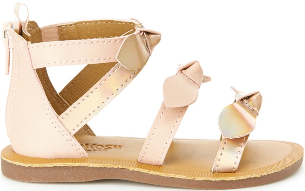 Metallic pink bow accented gladiator style girls sandal