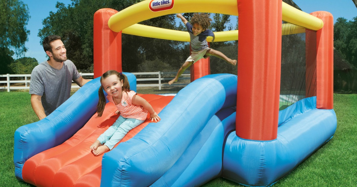 Little Tikes Jr. Jump N Slide with father watching two kids playing