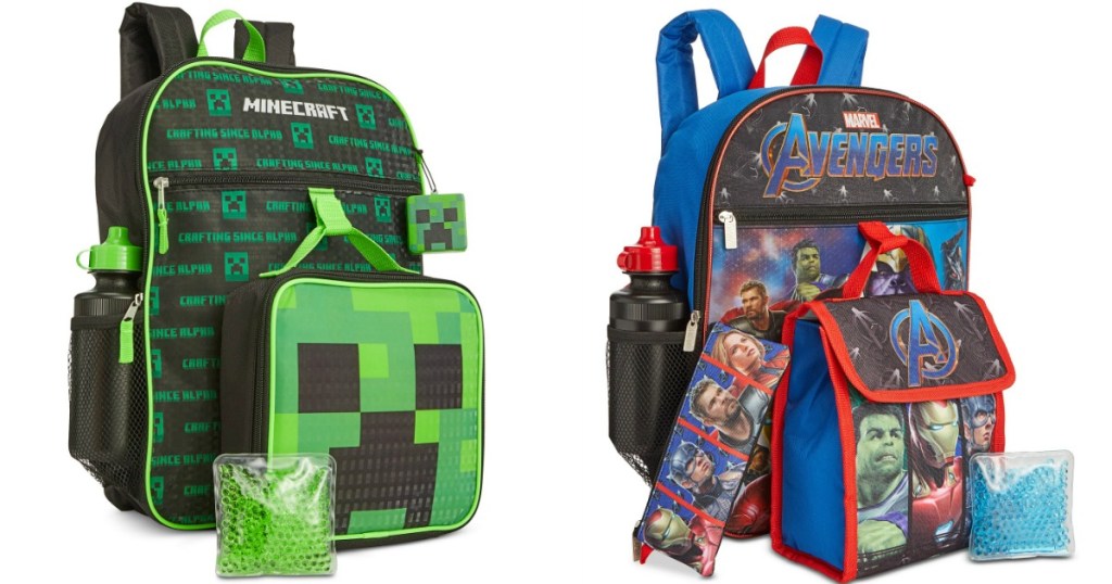 Macy's Boys 5 piece backpack sets in Minecraft and Avengers