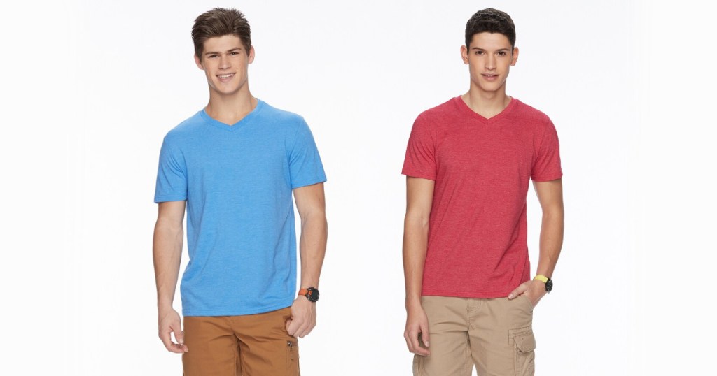 men wearing blue and red shirts