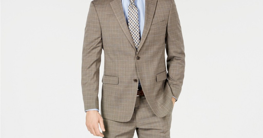 mens tommy hilfiger tan windowpane suit macys