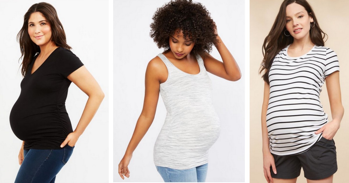 Women wearing Motherhood Maternity tops