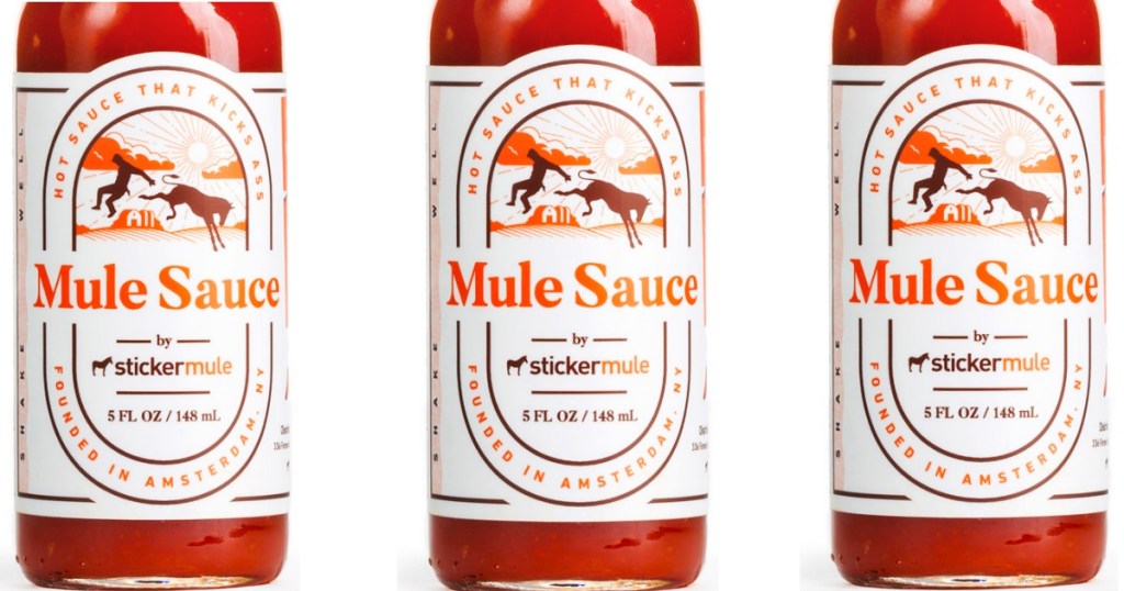 three bottles of STicker Mule Hot Sauce