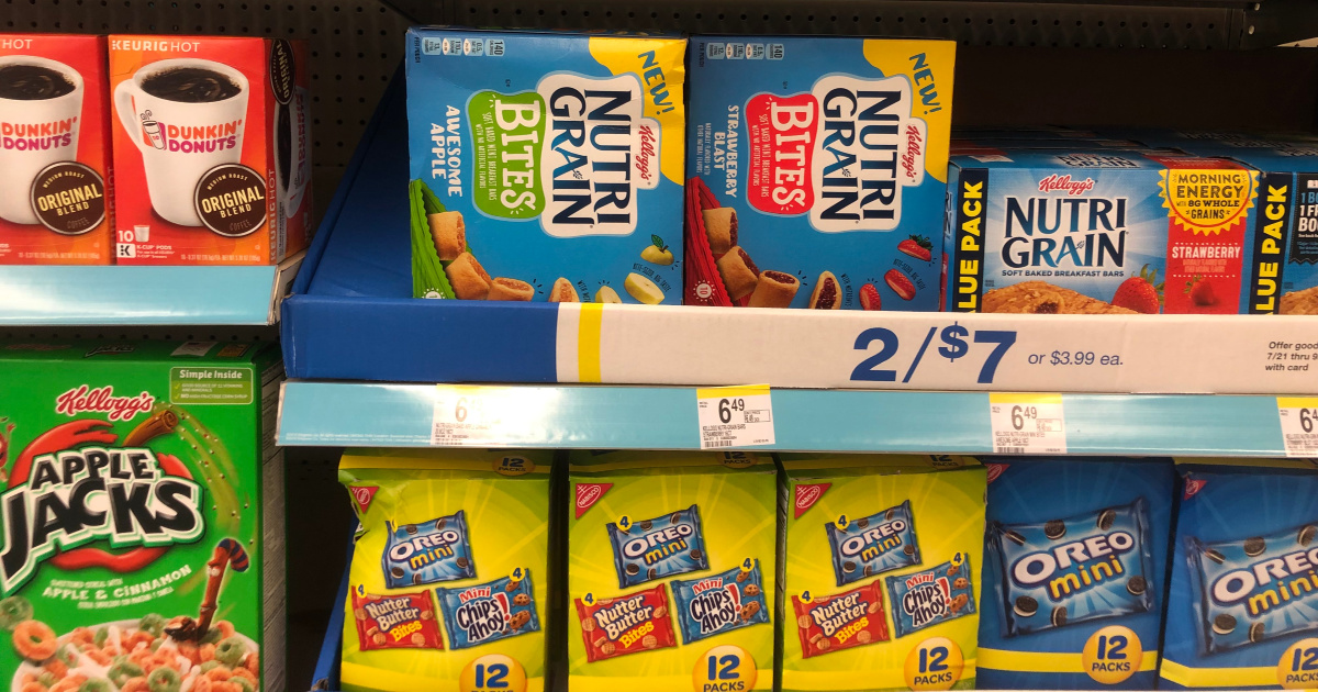 boxes of kids nutri grain bites on shelf at store