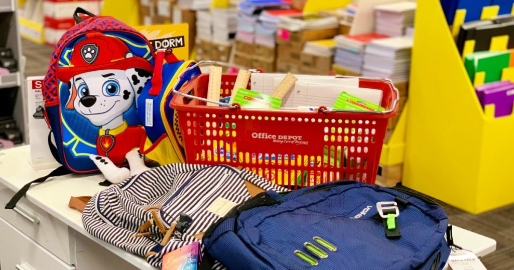 Office Depot school supplies on counter in-store