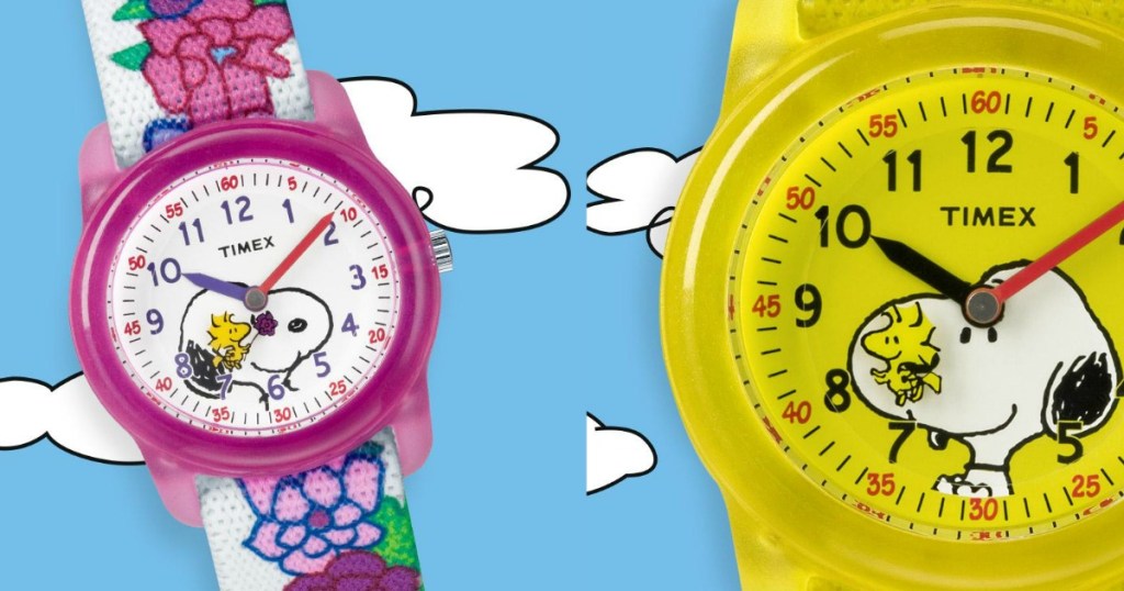 Timex Snoopy & Woodstock Watches flower and yellow with sky background