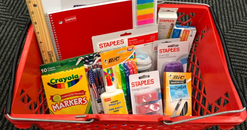 Basket with school supplies